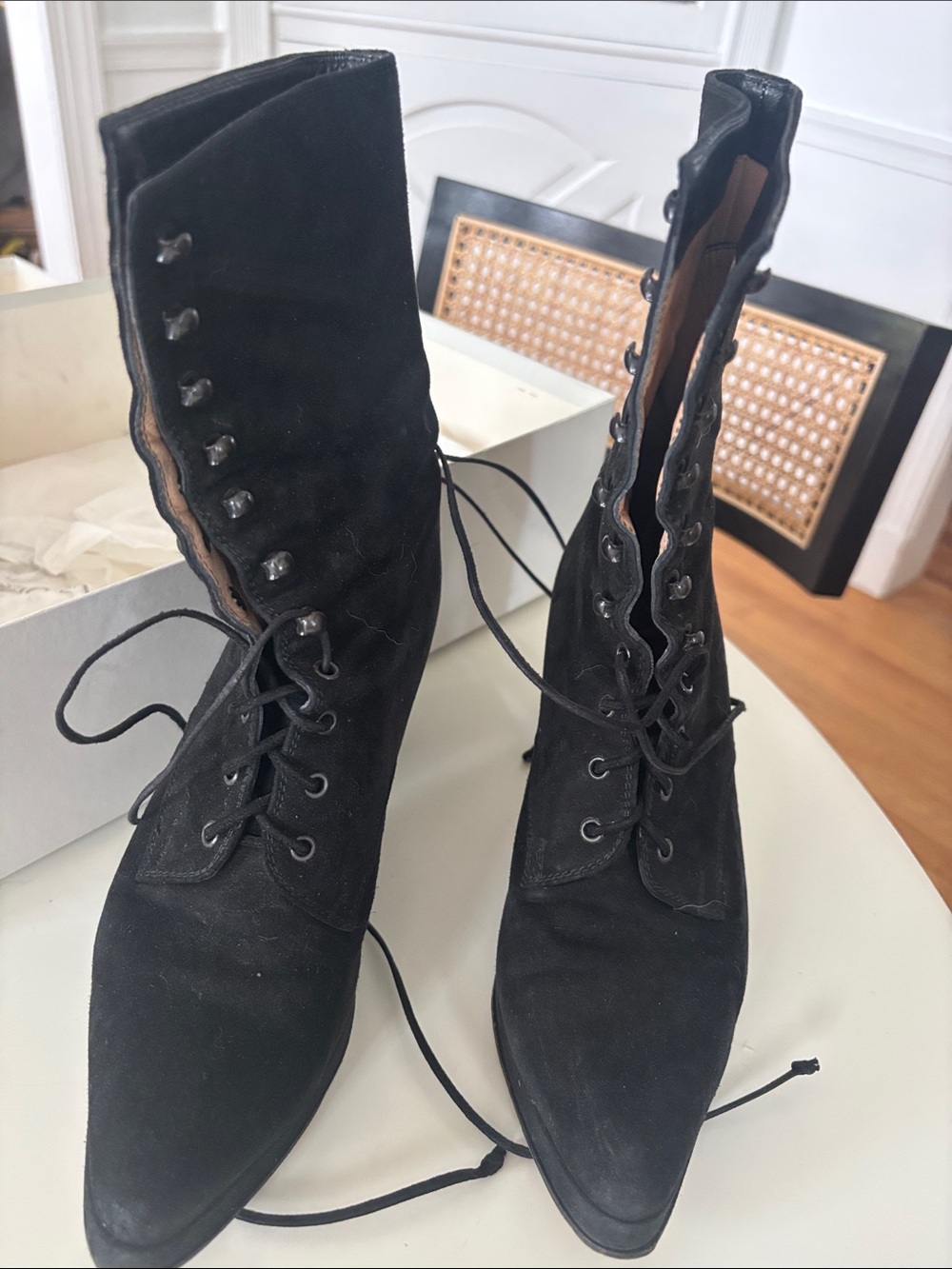 Walter Steiger Black Lace-Up Pointed-Toe Mid-Calf Boots